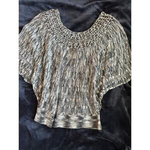Vintage Y2K Fever Knit Batwing Top M Taupe Open Weave Semi Sheer Boho Sweater